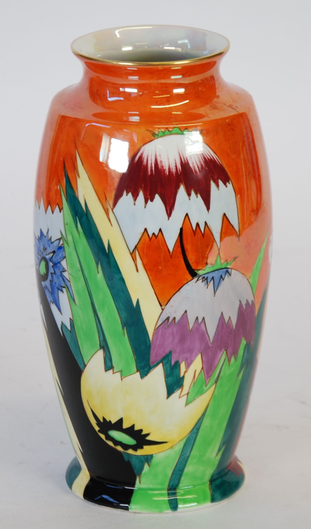 ART DECO CARLTON WARE ANEMONE PATTERN 'HANDCRAFT' POTTERY VASE, of footed oviform with short waisted