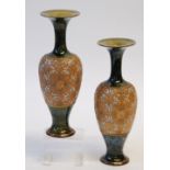 PAIR OF DOULTON 'SLATERS PATENT' POTTERY VASES, of slender oviform with waisted necks, each with