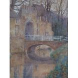 A.M. (Early twentieth century) WATERCOLOUR DRAWING View of a gate house with bridge and moat