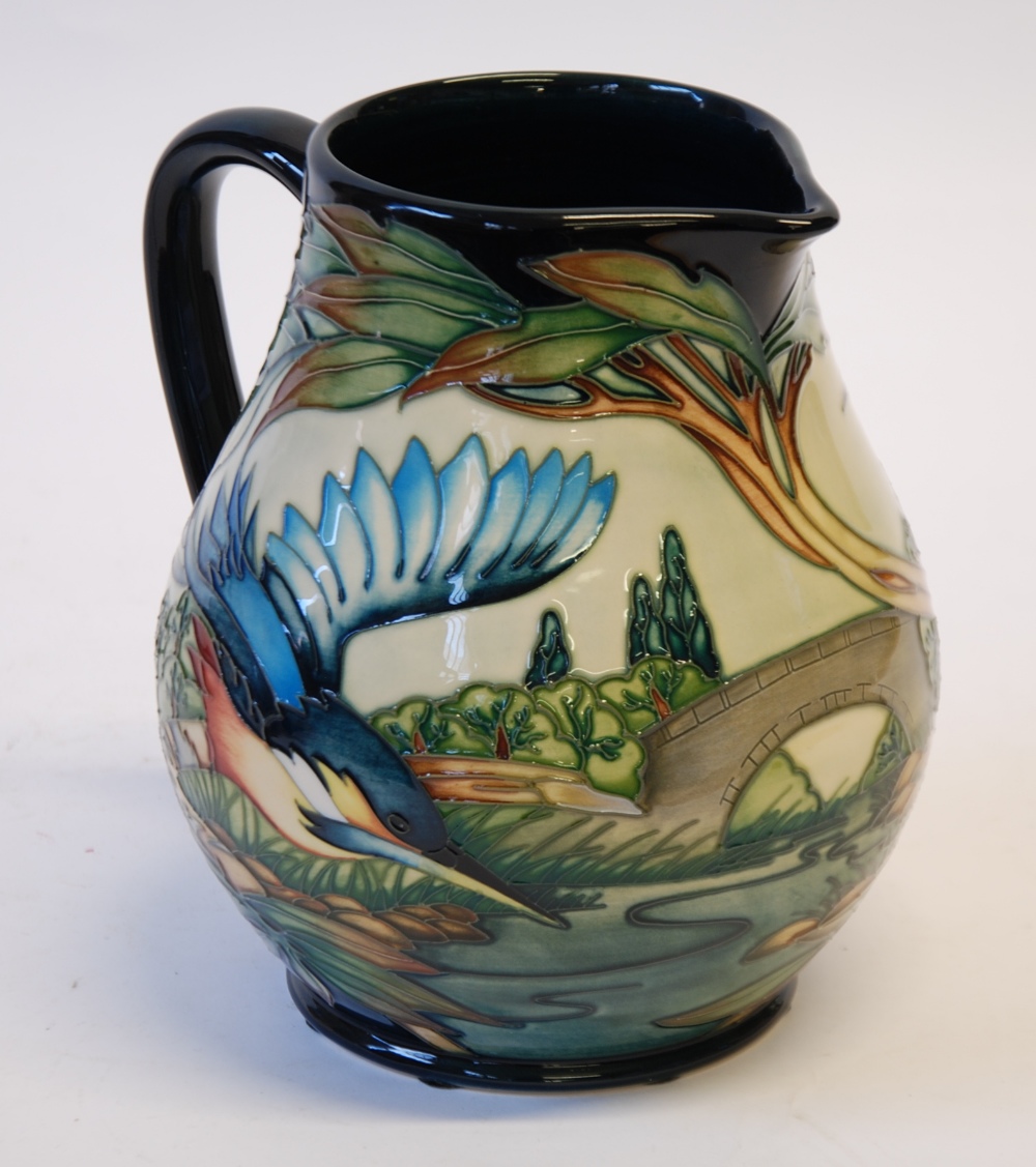 LIMITED EDITION MODERN MOORCROFT "KINGFISHER" PATTERN TUBE LINED POTTERY LARGE JUG, BY PHILIP - Image 3 of 3
