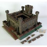 EARLY 20th CENTURY CHILD'S HANDMADE PAINTED WOOD FORT SQUARES with outer castellated wall, small