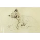 ORIGINAL ETCHING OF A SLEEPING LION CUB,  4 ½" x 7" (11.4cm x 17.8cm),  AND A REPRODUCTION PRINT