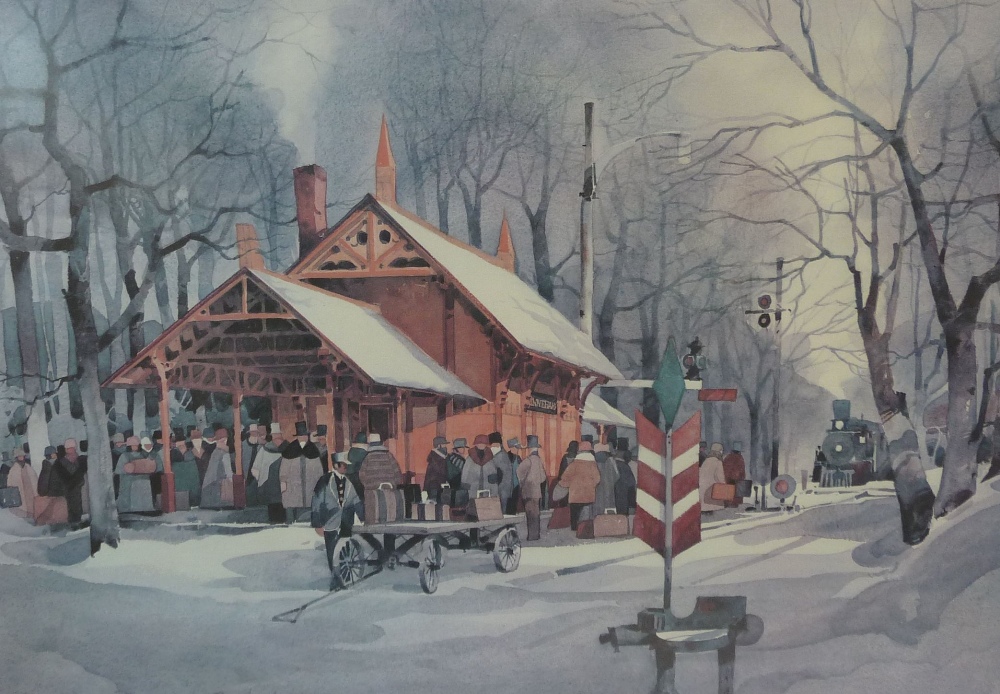 ROGER LUNDQUIST SIGNED COLOUR PRINT Minnehaha Station Minneapolis Minnesota 16 1/4" X 23" AND - Image 2 of 3