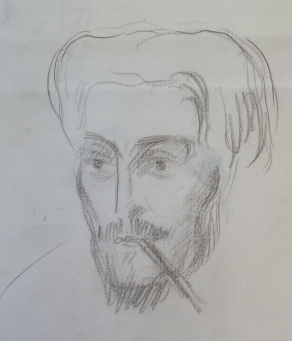 RONALD OSSORY DUNLOP (ATTIB.) PENCIL DRAWING MAN SMOKING A CIGARETTE 6 1/8" x 5 3/8" (15.5cm x 13.