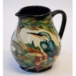 LIMITED EDITION MODERN MOORCROFT "KINGFISHER" PATTERN TUBE LINED POTTERY LARGE JUG, BY PHILIP