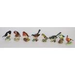 EIGHT BESWICK POTTERY MODELS OF BIRDS, COMPRISING; BLUE TIT, ROBIN, GOLD CREST, GOLD FINCH,