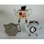 THREE PAUL CARDEW COLLECTORS CLUB TWO CUP NOVELTY POTTERY TEAPOTS, COMPRISING; 'Channel 4 T.V.'