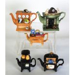 FIVE PAUL CARDEW ONE CUP NOVELTY TEAPOTS, COMPRISING; '50's Stove', 'Welsh Dresser', Victorian