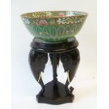 TWENTIETH CENTURY CHINESE FAMILLE VERT PORCELAIN BOWL, interior and exterior painted design of green