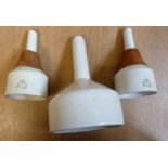 A DOULTON (BURSLEM) WHITE GLAZED POTTERY WINE FUNNEL, numbered 3, and TWO OTHER GERMAN WINE