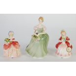 THREE ROYAL DOULTON CHINA FIGURES, COMPRISING, CLARISSA (HN2345), 7 1/2" (19cm) high, VALERIE (