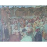 DAVID WILD COLOUR PRINT ON CANVAS 'Old Burnley Market' Signed and titled in pencil 35" x 44" (89 x