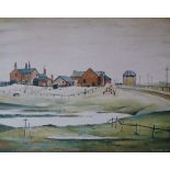 •L.S. LOWRY (1887 - 1976) ARTIST SIGNED COLOUR PRINT 'Landscape with Farm Buildings' An edition of