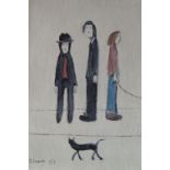•L.S. LOWRY (1887 - 1976) ARTIST SIGNED PRINT 'Three Men and a Cat' An edition of 850, guild stamped