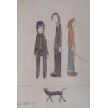 •L.S. LOWRY (1887 - 1976) ARTIST SIGNED COLOUR PRINT "Three Men and a Cat" An edition of 850,
