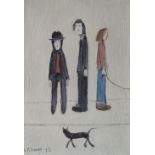 •L. S. LOWRY (1887-1976) ARTIST SIGNED COLOUR PRINT 'Three Men and a Cat', an edition of 850 Guild