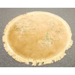 HEAVY QUALITY WASHED CHINESE CIRCULAR RUG, the mushroom ground embossed with two sprays of pink