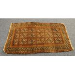 HAMADAN PERSIAN RUG, with three row, all over tile pattern in orange, brown, blue and white, the off