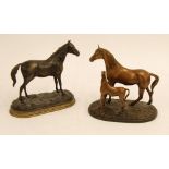 AFTER MENE, MODEL OF A HORSE, 8 ½" (21.5cm) high, signed Mene, AND A BRONZED MODEL OF A MARE AND