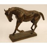 *MODERN CAST BRONZE LARGE MODEL OF A HORSE, modelled with head down and two hooves raised,  on