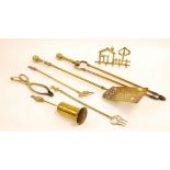 PAIR OF HEAVY BRASS FIRE TOOLS, TWO TOASTING FORKS ETC...