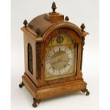 EARLY TWENTIETH CENTURY WINTERHALDER AND HOFMEIER OAK CASED MANTEL CLOCK, the 6 1/2" dial with