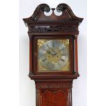 LATE EIGHTEENTH CENTURY CARVED AND CROSSBANDED OAK LONGCASE CLOCK, signed Barker, Wigan, the 13"