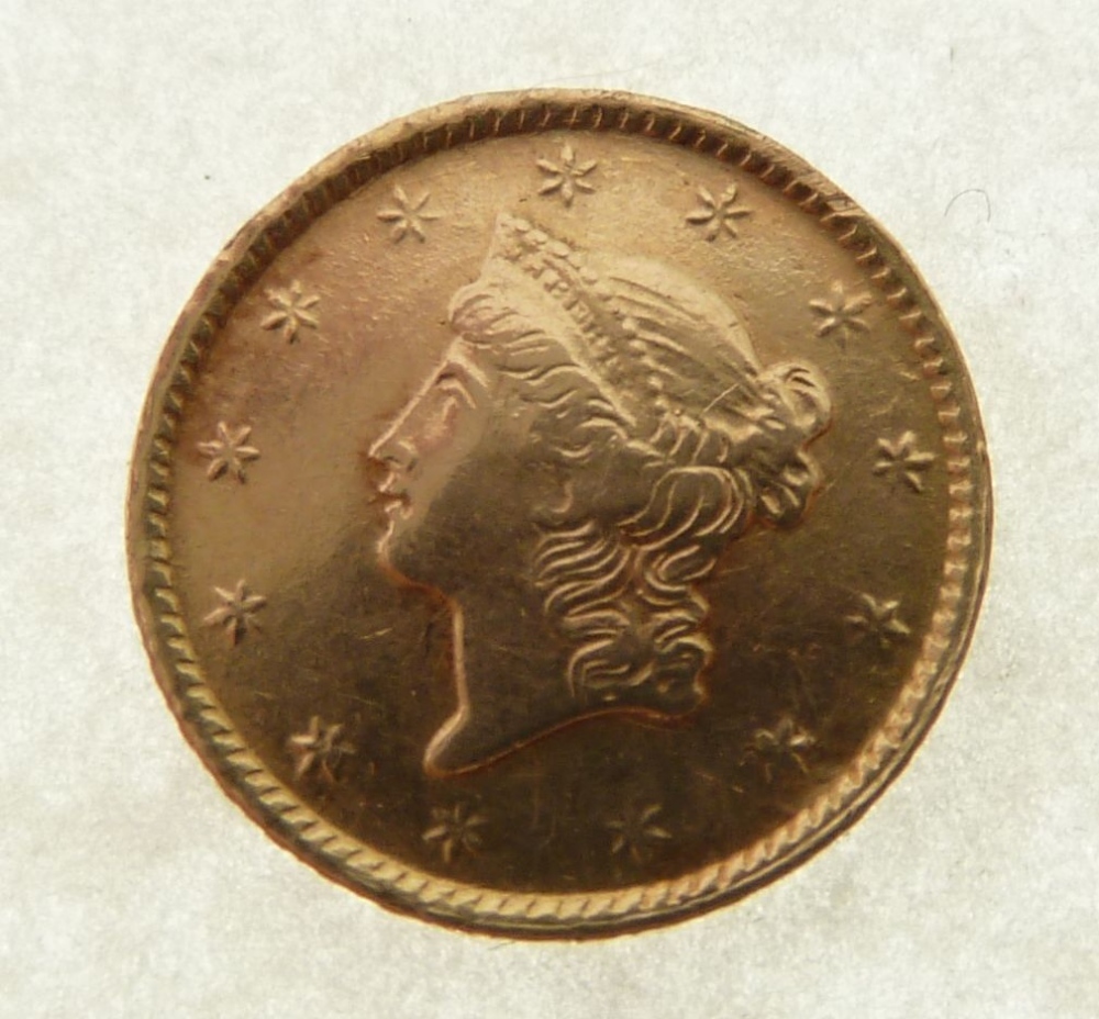 NINETEENTH CENTURY UNITED STATES OF AMERICA GOLD ONE DOLLAR COIN, 1853 (F.) - Image 2 of 2