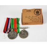 WWII WAR MEDAL 1939-1945 AND A WWII DEFENCE MEDAL, with ribbons, in original box