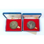 TWO LARGE SILVER COMMEMORATIVE MEDALLIONS viz Coronation 25th Anniversary published by Westminster