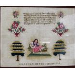VICTORIAN WOOLWORK SAMPLER,  inscribed Mary Crossley, Her work 1854,  22 1/2" 28 3/4" (57.2cm x