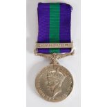 GEORGE VI GENERAL SERVICE MEDAL WITH PALESTINE 1045-48 clasp, awarded to AS.8599 CPL. T. Mokuki A.