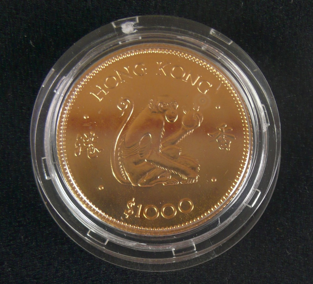 QUEEN ELIZABETH II HONG KONG GOLD ONE THOUSAND (1000) DOLLAR COIN 1980,  bright finish limited