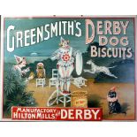 ORIGINAL LITHOGRAPH, "GREENSMITH'S DERBY DOG BISCUITS", CARD ADVERTISING POSTER, BY R. ALLEN & SON