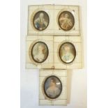 FIVE LATE NINETEENTH CENTURY FRENCH 'PASTICHE' PORTRAIT MINIATURES  in Georgian taste contained