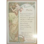 ALPHONSE MUCHA (1880-1939) LITHOGRAPHIC MENU WITH HAND WRITTEN COURSES  printed by F. Chapenois,