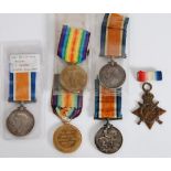 TWO PAIR OF WORLD WAR I SERVICE MEDALS each 1914-18 war medal and gilt Victory medal awarded to