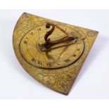 LATE 17TH CENTURY GUNTER'S BRASS HORARY QUADRANT, BY WALTER HAYES, with rotating dial, fleur-de-