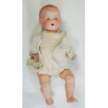 ARMAND MARSEILLE 'DREAM BABY' BISQUE SWIVEL HEADED DOLL, with sleeping blue eyes and open mouth,