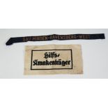 WWII GERMAN HILFSKRANKENTRÄGER ARM BAND AND A GAU MINDEN-RAVENSBERG-WEST RIBBON (2)