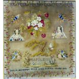 VICTORIAN WOOLWORK SAMPLER, inscribed, Sarah Hepherds Work aged 11 years 1856, in original