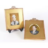 PAIR OF LATE NINETEENTH, EARLY TWENTIETH CENTURY PORTRAIT MINIATURES ON IVORY, OF A LADY AND