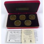 POBJOY MINT  SET OF FIVE PROOF SILVER GILT ISLE OF MAN MILLENNIUM CROWNS 1979, limited edition, each