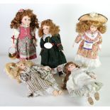 TWELVE MODERN BISQUE HEADED COLLECTORS COSTUME DOLLS, upto 18" high and the stands