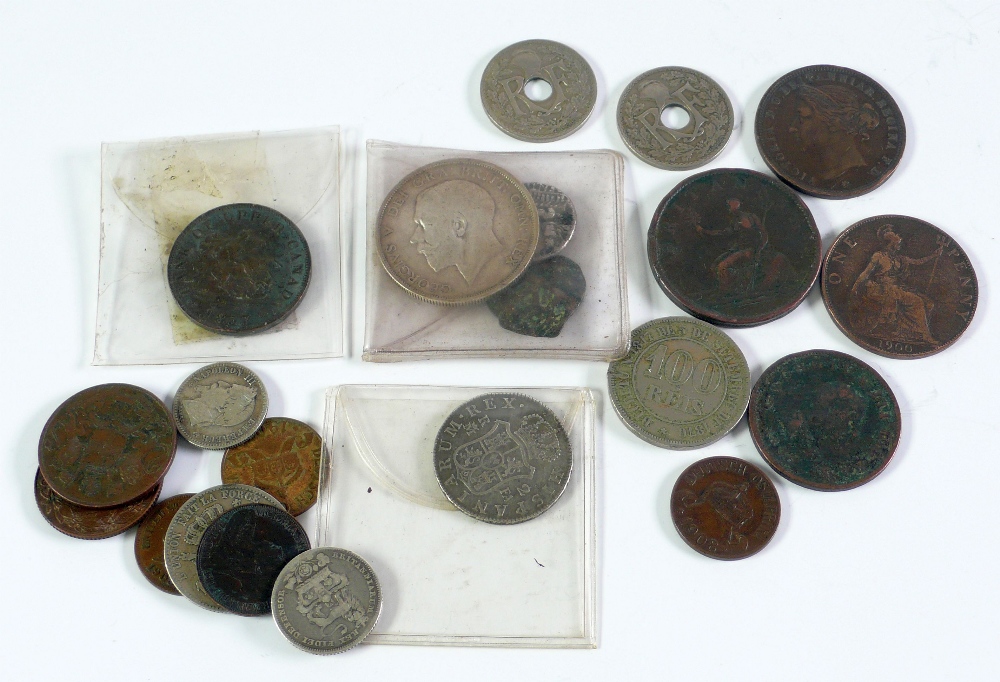 EARLY NINETEENTH CENTURY AND LATER COINS VARIOUS, including Spanish silver two reals Charles IIII