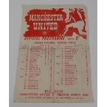 MANCHESTER UNITED SINGLE SHEET FOOTBALL PROGRAMME SEASON 1945/6 v Bolton Wanderers, October 27th