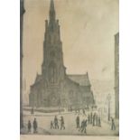 •L.S. LOWRY (1887-1976) ARTIST SIGNED COLOUR PRINT  OF A PENCIL DRAWING  'St. Simons Church'  an