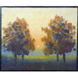 JAMES R. DUNCAN OIL PAINTING ON CANVAS 'Sunrise in Wythenshawe Park' Labelled verso 10" x 12" 925.