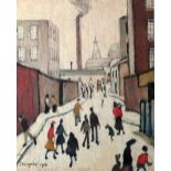 •L.S. LOWRY  (1887-1976) ARTIST SIGNED COLOUR PRINT  'Street scene' near a factory guild stamps