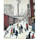 •L.S. LOWRY (1887-1976) ARTIST SIGNED COLOUR PRINT  'Street scene' near a factory  guild stamped and